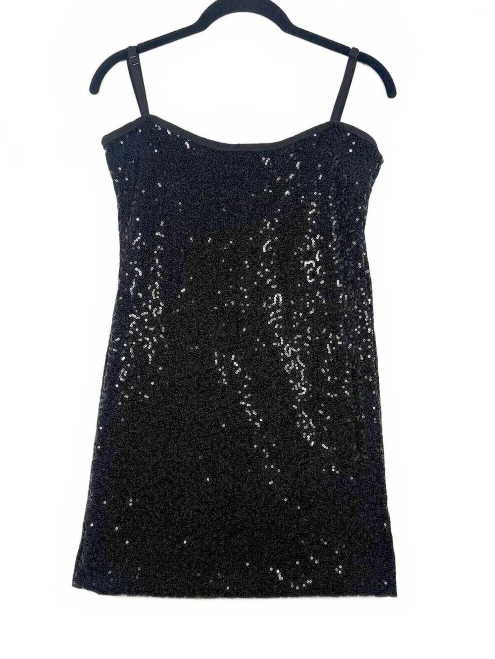 NEW Cheryl Creations Sequin Tank Dress Black Sparkly Slip Cami Mini Girls M (10)